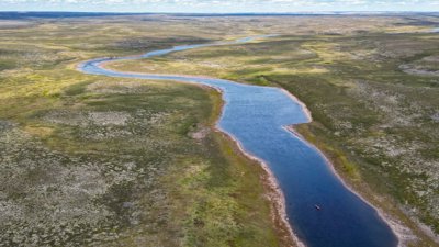 Aerial view of river in Canada.