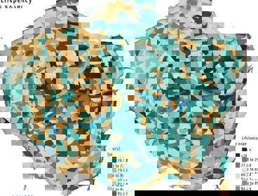 Map of London showing life expectancy